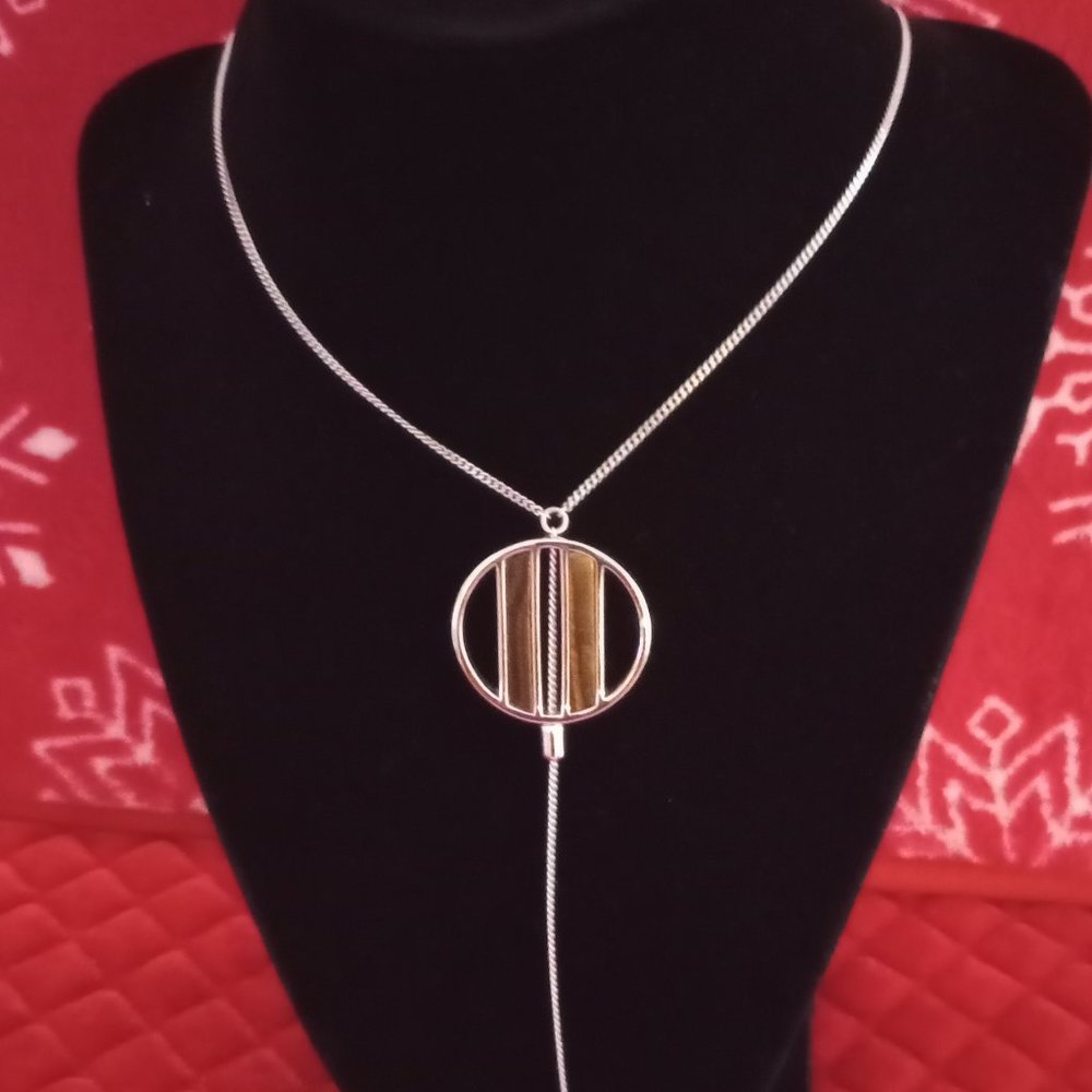 Jenny Bird Rhine lariat silver necklace Tigers eye New without tag